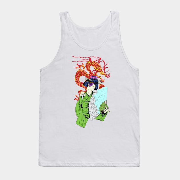 Geisha With Dragon Tank Top by MarinasingerDesigns